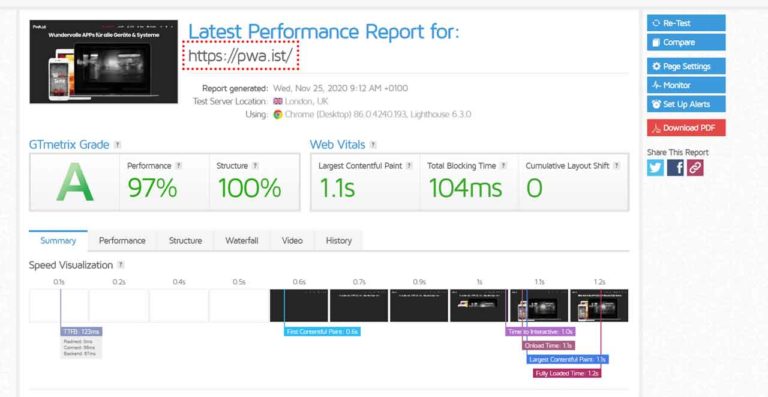 screenshot gtmetrix.com 2020.11