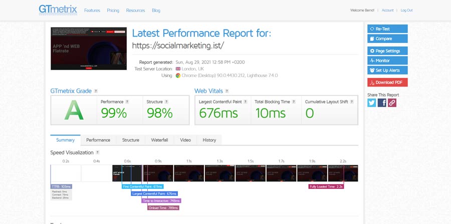 Latest Performance Report for https socialmarketing ist GTmetrix perf 1