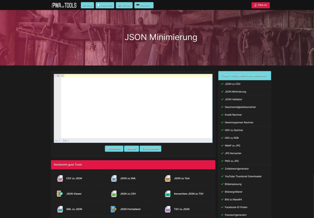 Screenshot tools json minify