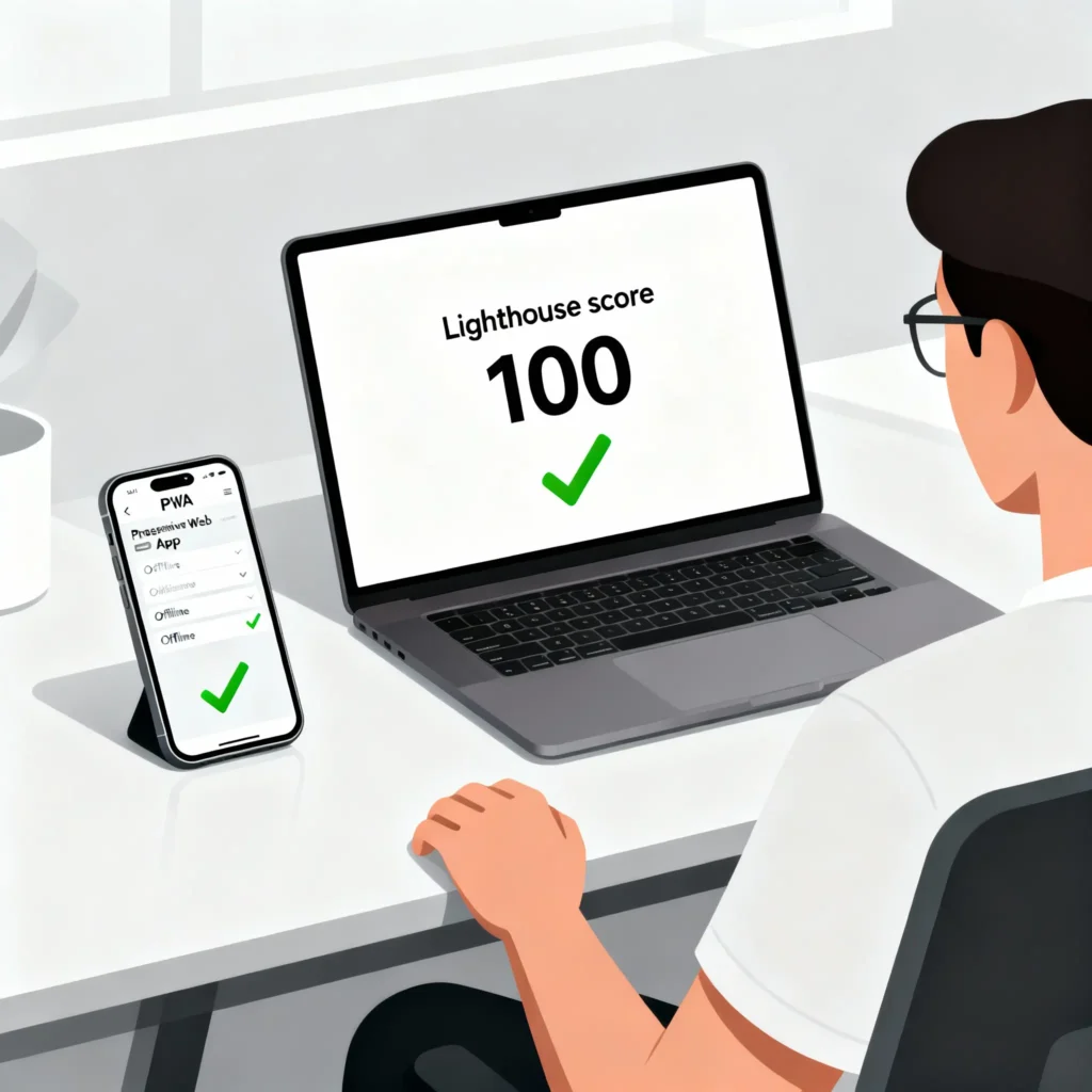 PWA ohne Plugin: PWABuilder, Vite Plugin und open-wc im Vergleich 4 lighthouse 100pro